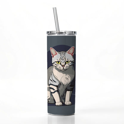 American Shorthair Cat Sitting Skinny Tumbler 20oz with Straw Insulated Water Bottle Gift