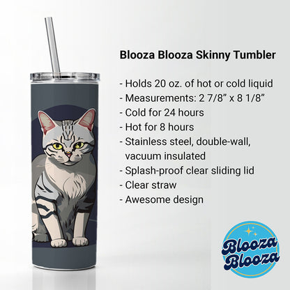 American Shorthair Cat Sitting Skinny Tumbler 20oz with Straw Insulated Water Bottle Gift