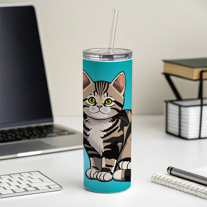 American Shorthair Cute Cat Skinny Tumbler 20oz with Straw Insulated Water Bottle Gift