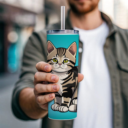American Shorthair Cute Cat Skinny Tumbler 20oz with Straw Insulated Water Bottle Gift