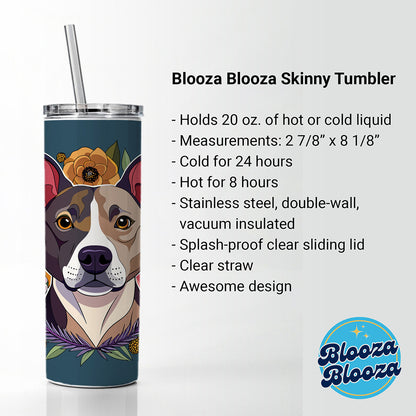 American Staffordshire Terrier Dog Floral Flowers Skinny Tumbler 20oz with Straw Insulated Water Bottle Gift