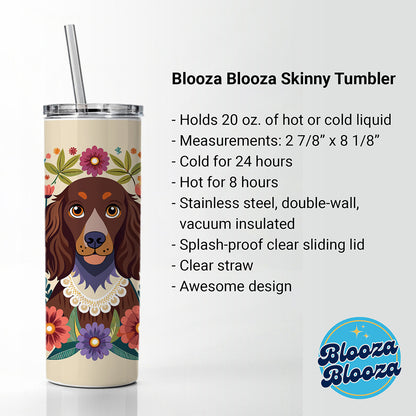 American Water Spaniel Dog Floral Flowers Skinny Tumbler 20oz with Straw Insulated Water Bottle Gift