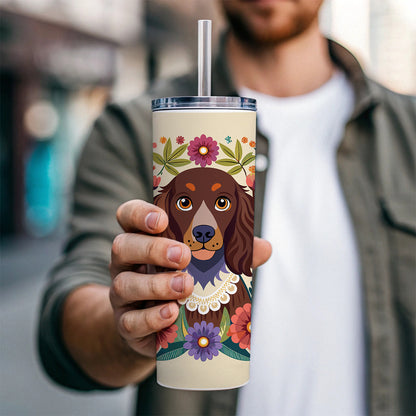 American Water Spaniel Dog Floral Flowers Skinny Tumbler 20oz with Straw Insulated Water Bottle Gift