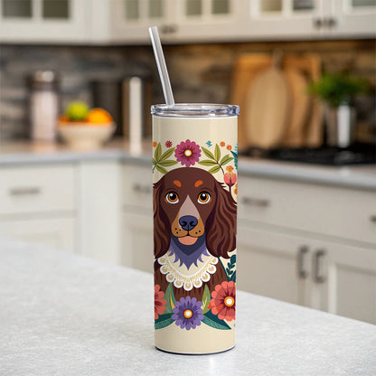 American Water Spaniel Dog Floral Flowers Skinny Tumbler 20oz with Straw Insulated Water Bottle Gift