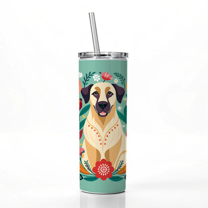 Anatolian Shepherd Dog Floral Flowers Skinny Tumbler 20oz with Straw Insulated Water Bottle Gift