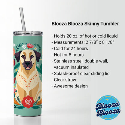 Anatolian Shepherd Dog Floral Flowers Skinny Tumbler 20oz with Straw Insulated Water Bottle Gift