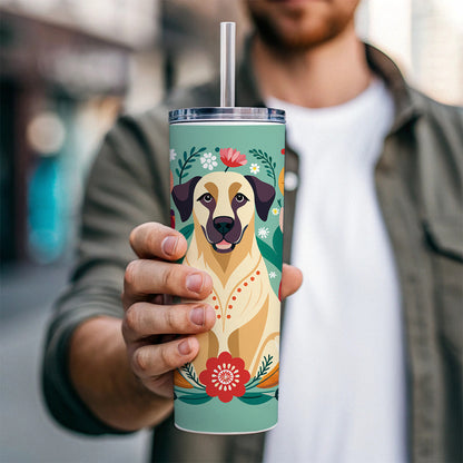 Anatolian Shepherd Dog Floral Flowers Skinny Tumbler 20oz with Straw Insulated Water Bottle Gift