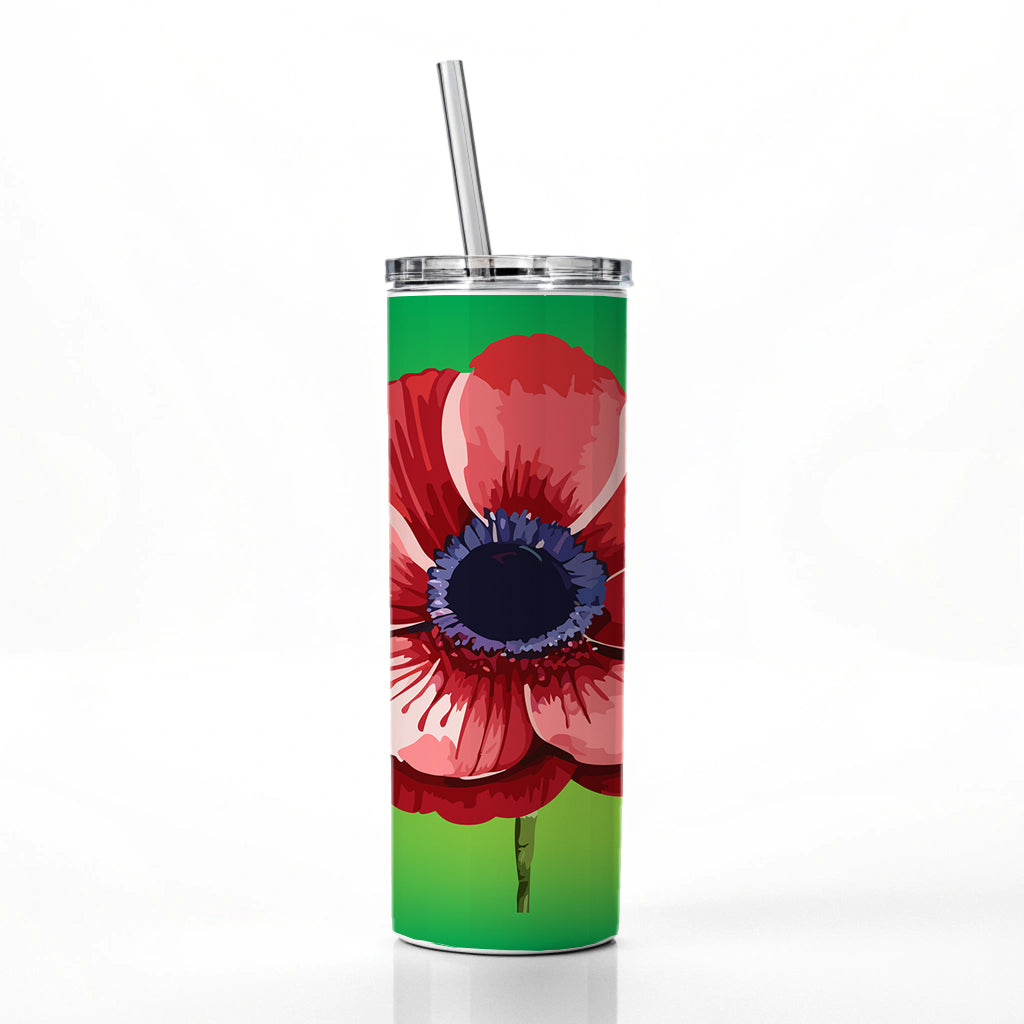 Anemone Flower Watercolor Red Skinny Tumbler 20oz with Straw Insulated Water Bottle Gift