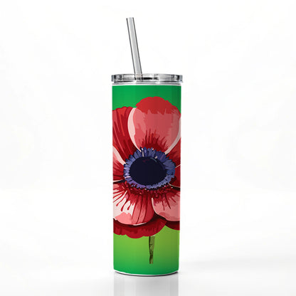 Anemone Flower Watercolor Red Skinny Tumbler 20oz with Straw Insulated Water Bottle Gift