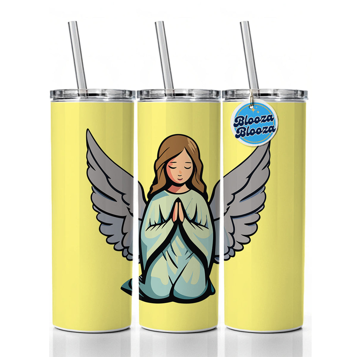 Angel Praying Christian Skinny Tumbler 20oz with Straw Insulated Water Bottle Gift