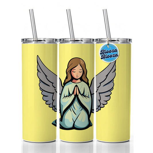 Angel Praying Christian Skinny Tumbler 20oz with Straw Insulated Water Bottle Gift