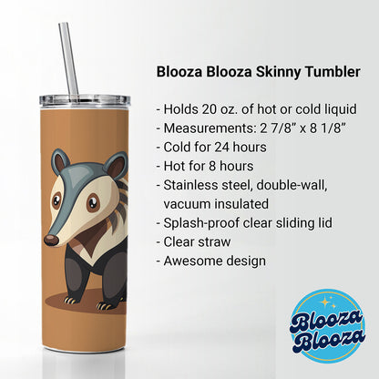 Anteater Animal Skinny Tumbler 20oz with Straw Insulated Water Bottle Gift
