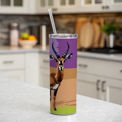 Antelope Buck Watercolor Skinny Tumbler 20oz with Straw Insulated Water Bottle Gift