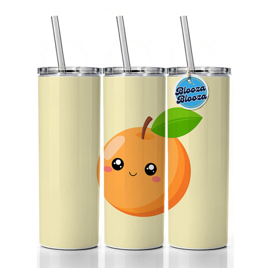 Apricot Cute Happy Fruit Skinny Tumbler 20oz with Straw Insulated Water Bottle Gift