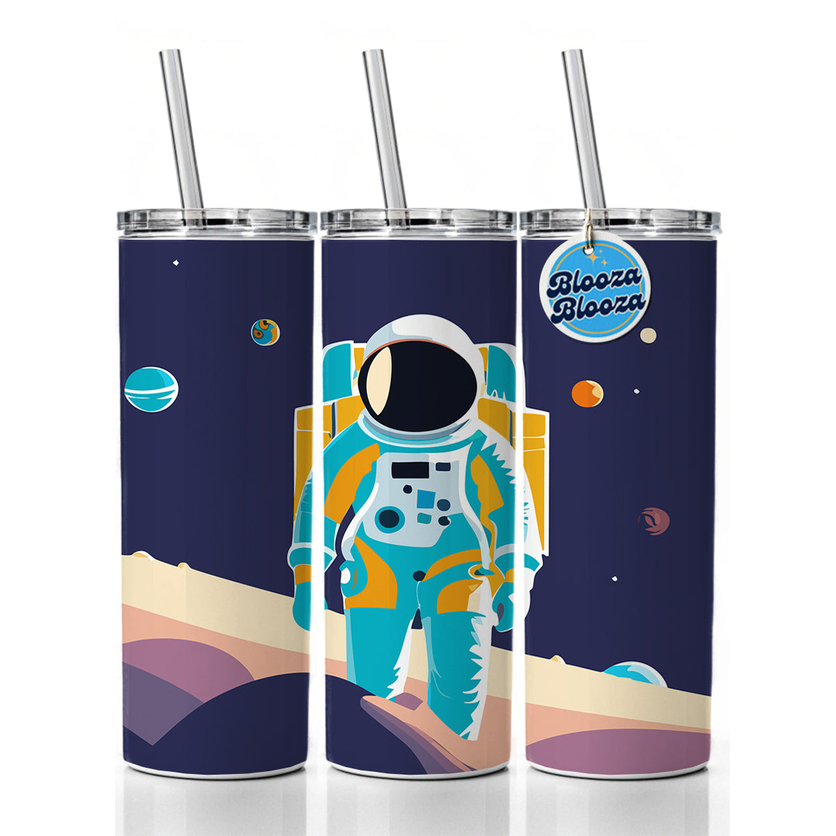 Astronaut in Outer Space Planets Science Fiction Skinny Tumbler 20oz with Straw Insulated Water Bottle Gift