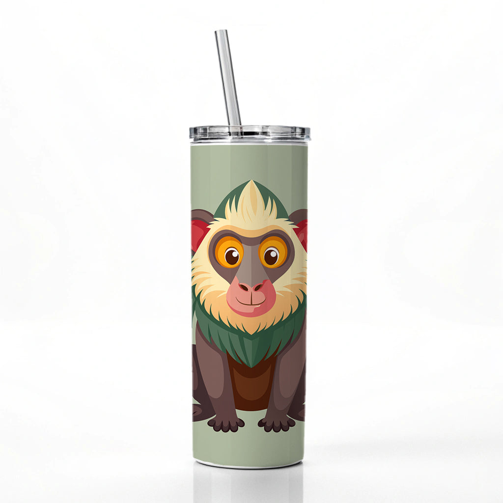 Baboon Cute Skinny Tumbler 20oz with Straw Insulated Water Bottle Gift