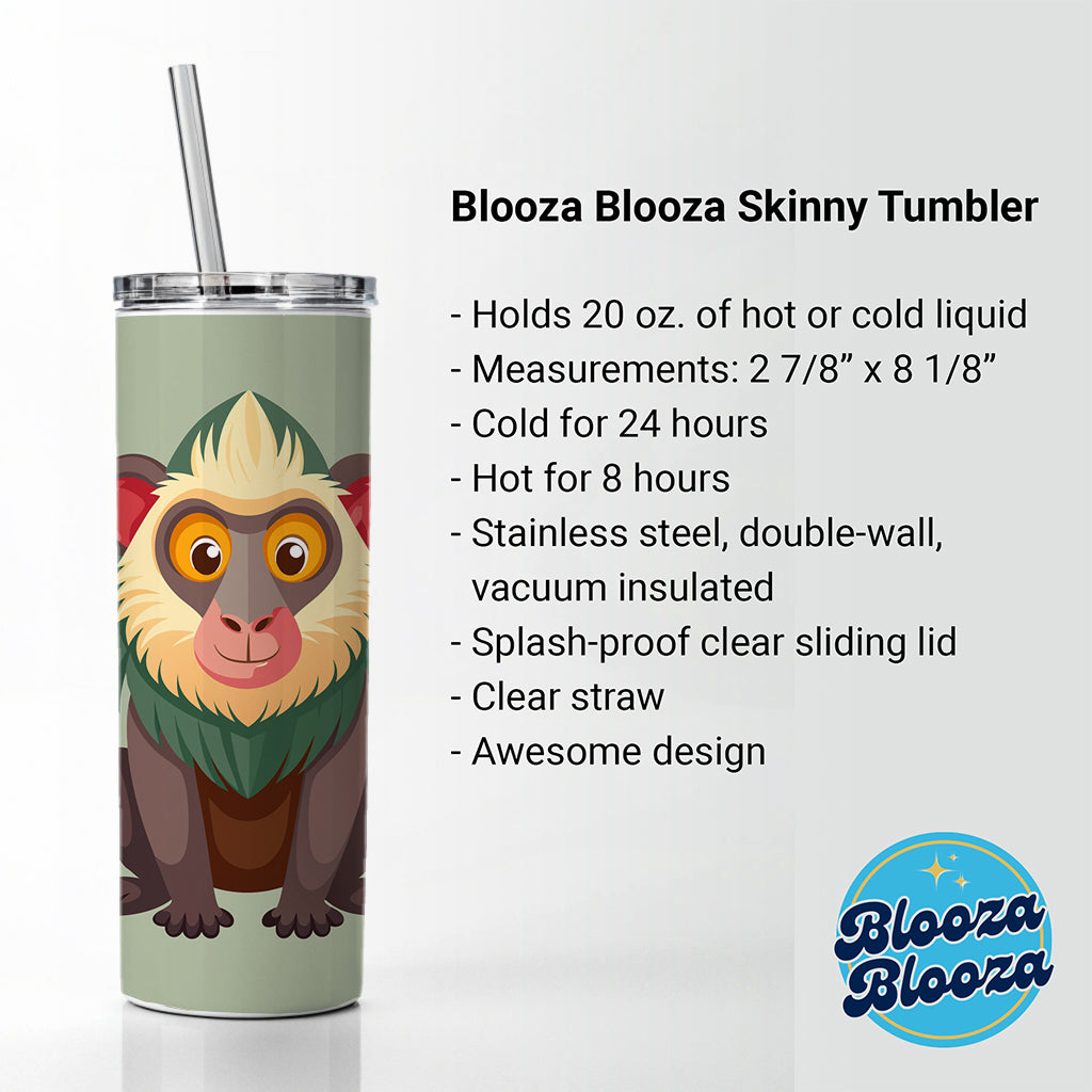 Baboon Cute Skinny Tumbler 20oz with Straw Insulated Water Bottle Gift