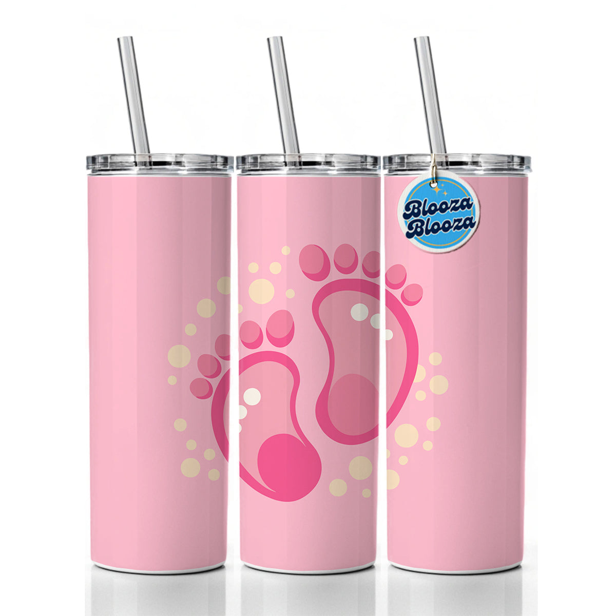 Baby Footprints Pink Skinny Tumbler 20oz with Straw Insulated Water Bottle Gift