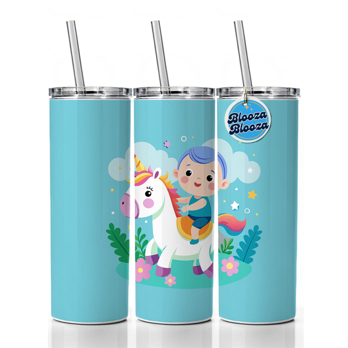 Baby Riding Unicorn Cute Funny Skinny Tumbler 20oz with Straw Insulated Water Bottle Gift