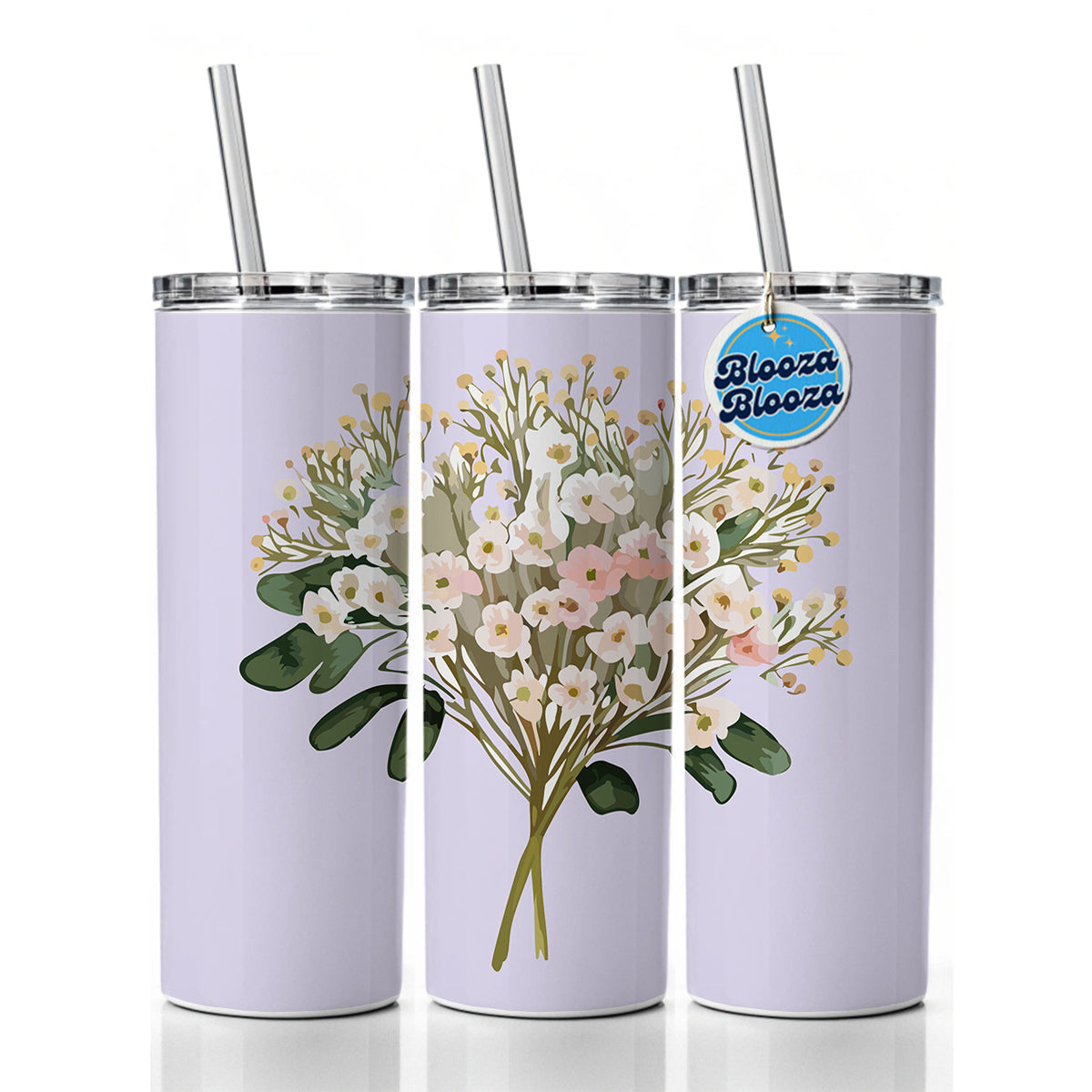 Baby's Breath Flowers White Skinny Tumbler 20oz with Straw Insulated Water Bottle Gift