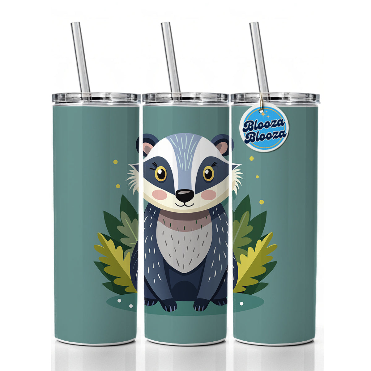 Badger Cute Skinny Tumbler 20oz with Straw Insulated Water Bottle Gift