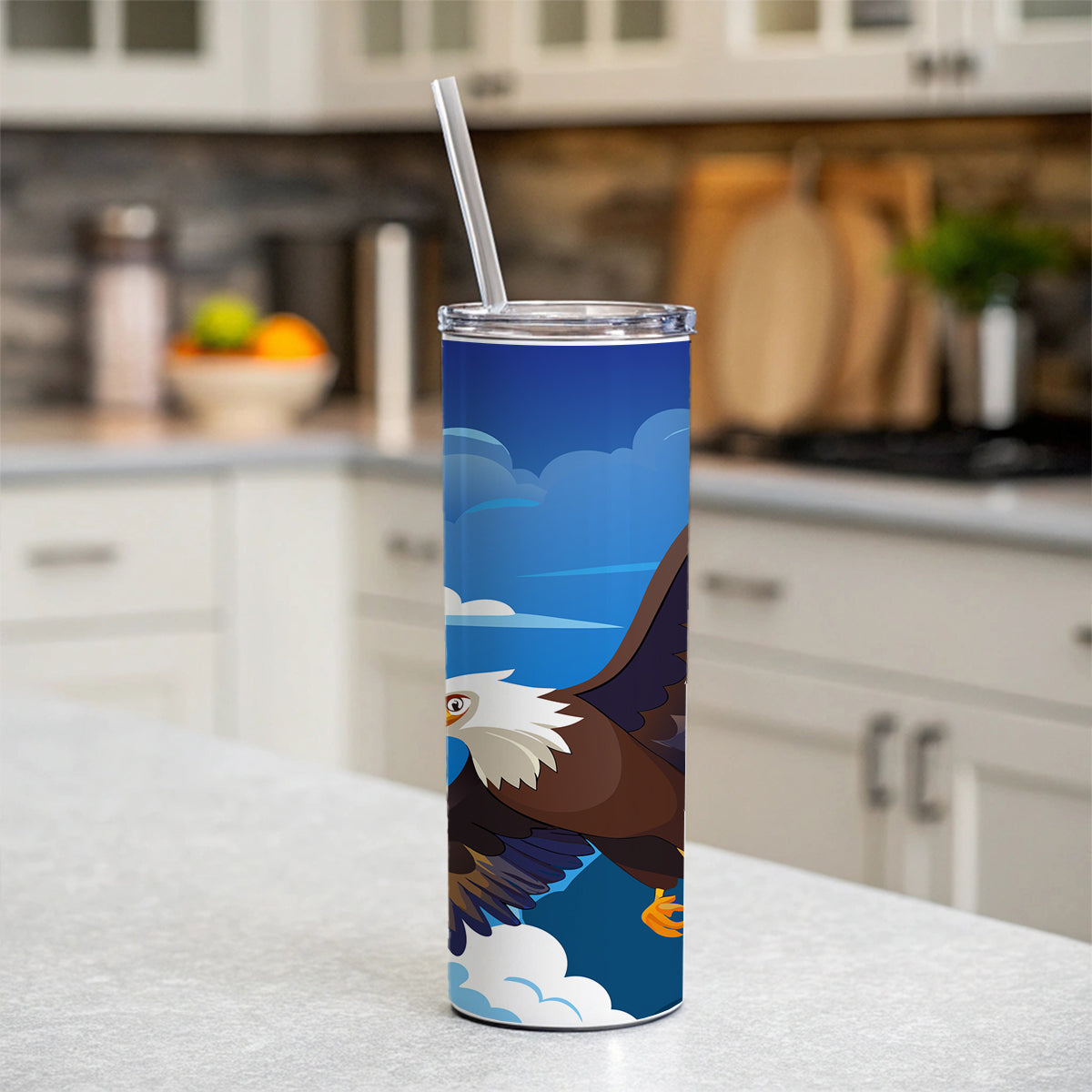 Bald Eagle Flying Skinny Tumbler 20oz with Straw Insulated Water Bottle Gift