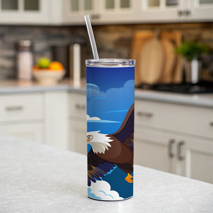 Bald Eagle Flying Skinny Tumbler 20oz with Straw Insulated Water Bottle Gift