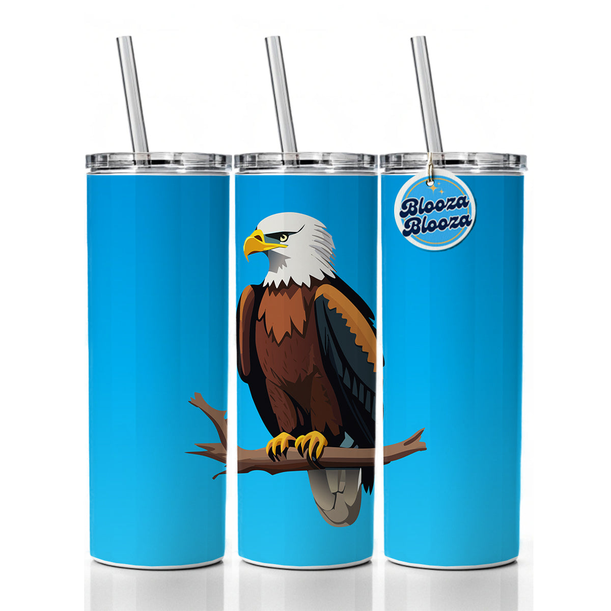 Bald Eagle on Branch Skinny Tumbler 20oz with Straw Insulated Water Bottle Gift