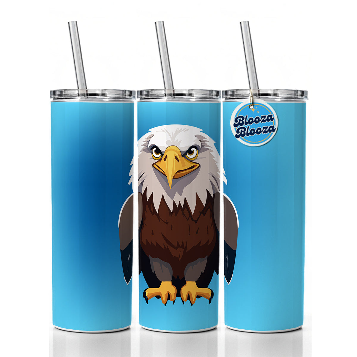 Bald Eagle Standing Skinny Tumbler 20oz with Straw Insulated Water Bottle Gift