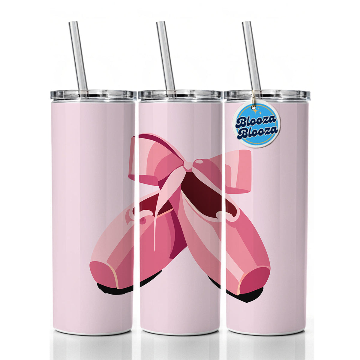 Ballet Shoes Pink with Bow Ballerina Skinny Tumbler 20oz with Straw Insulated Water Bottle Gift