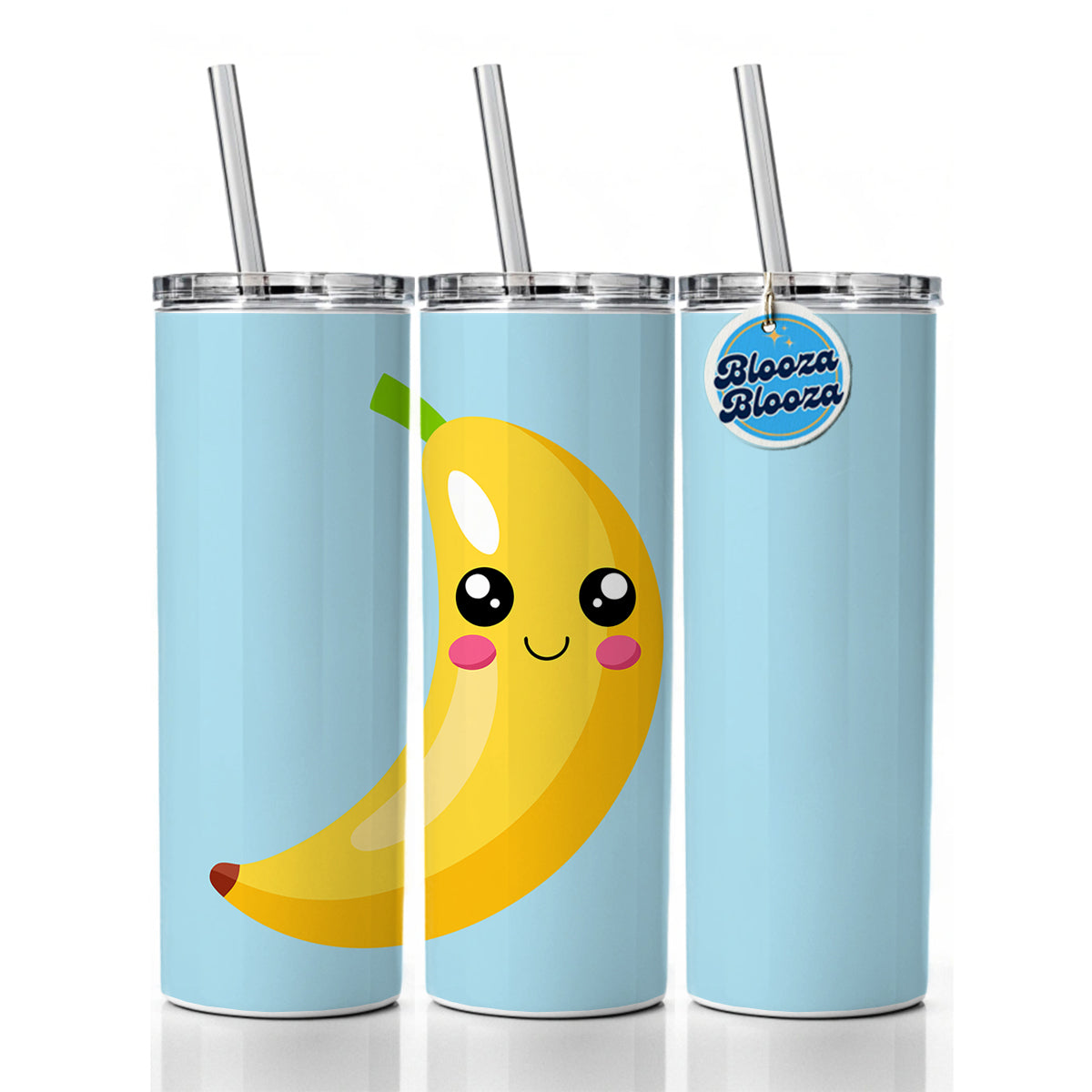 Banana Cute Happy Fruit Skinny Tumbler 20oz with Straw Insulated Water Bottle Gift