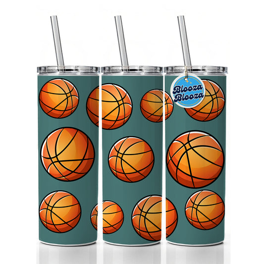 Basketball Ball Sport Skinny Tumbler 20oz with Straw Insulated Water Bottle Gift