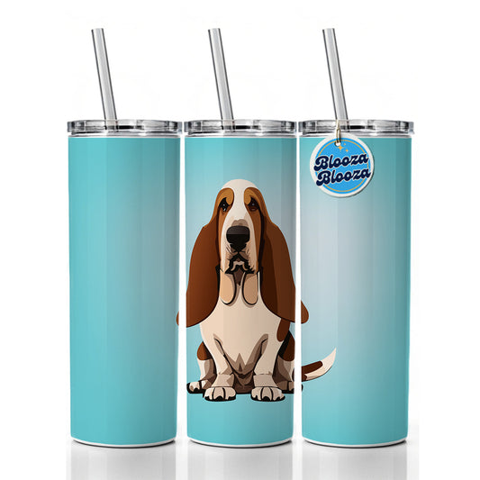 Basset Hound Dog Sitting Skinny Tumbler 20oz with Straw Insulated Water Bottle Gift