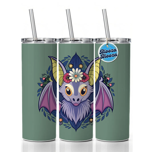 Bat Floral Flowers Halloween Skinny Tumbler 20oz with Straw Insulated Water Bottle Gift