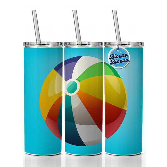 Beach Ball Colorful Skinny Tumbler 20oz with Straw Insulated Water Bottle Gift