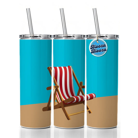 Beach Chair Red White Stripe Vacation Skinny Tumbler 20oz with Straw Insulated Water Bottle Gift