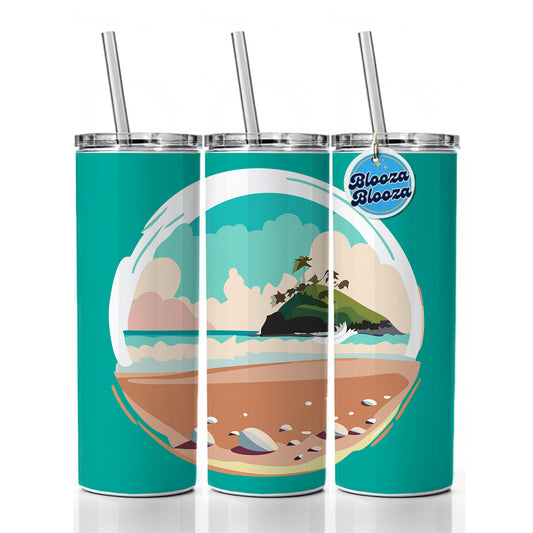 Beach Ocean Paradise Tropical Island Vacation Travel Skinny Tumbler 20oz with Straw Insulated Water Bottle Gift