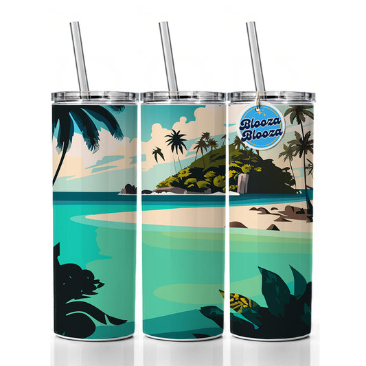 Beach Tropical Island Paradise Vacation Skinny Tumbler 20oz with Straw Insulated Water Bottle Gift