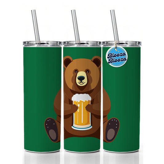 Bear Drinking Beer Sitting Funny Skinny Tumbler 20oz with Straw Insulated Water Bottle Gift