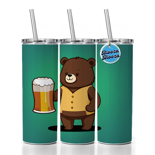 Bear Drinking Beer Standing Funny Skinny Tumbler 20oz with Straw Insulated Water Bottle Gift