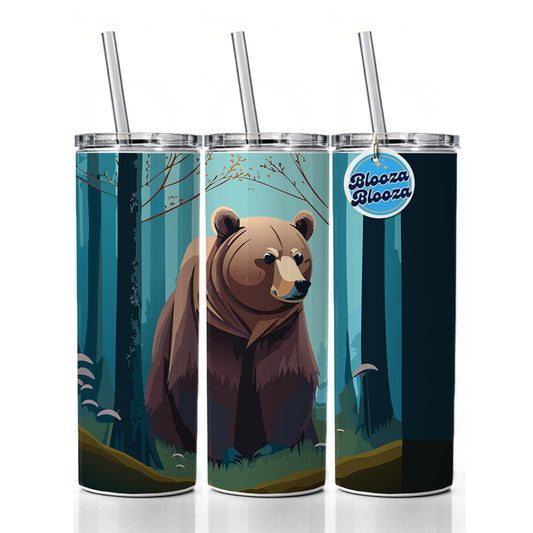 Bear in Forest Woodland Wilderness Skinny Tumbler 20oz with Straw Insulated Water Bottle Gift