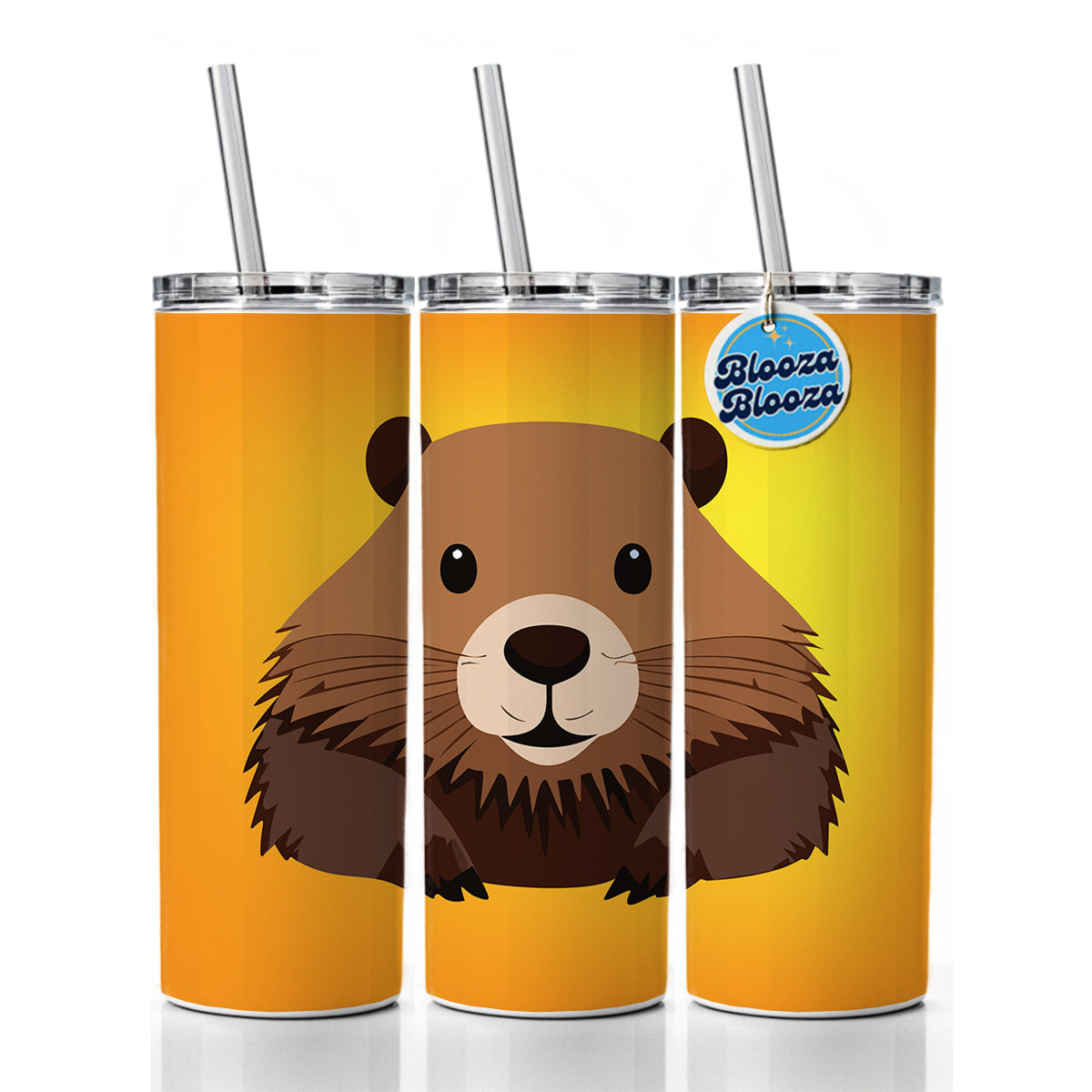 Beaver Cute Staring Skinny Tumbler 20oz with Straw Insulated Water Bottle Gift