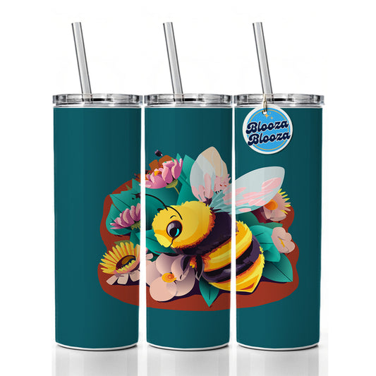 Bee and Flowers Floral Skinny Tumbler 20oz with Straw Insulated Water Bottle Gift