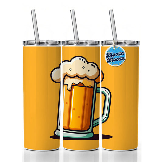 Beer Glass Foaming Stein Skinny Tumbler 20oz with Straw Insulated Water Bottle Gift
