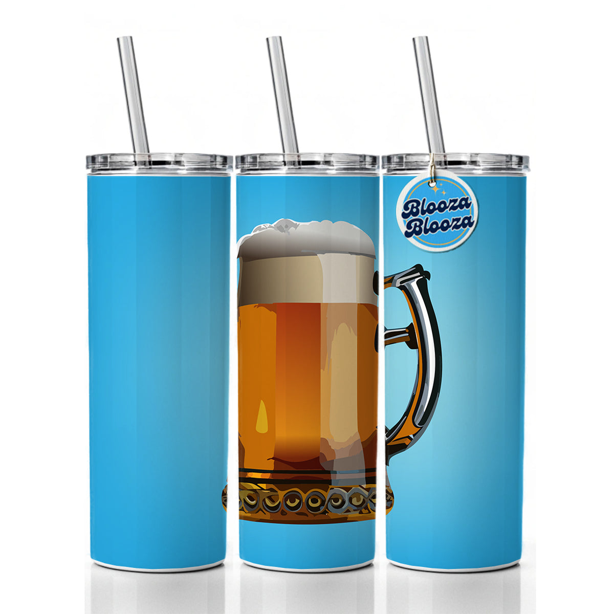 Beer Mug Stein German Skinny Tumbler 20oz with Straw Insulated Water Bottle Gift