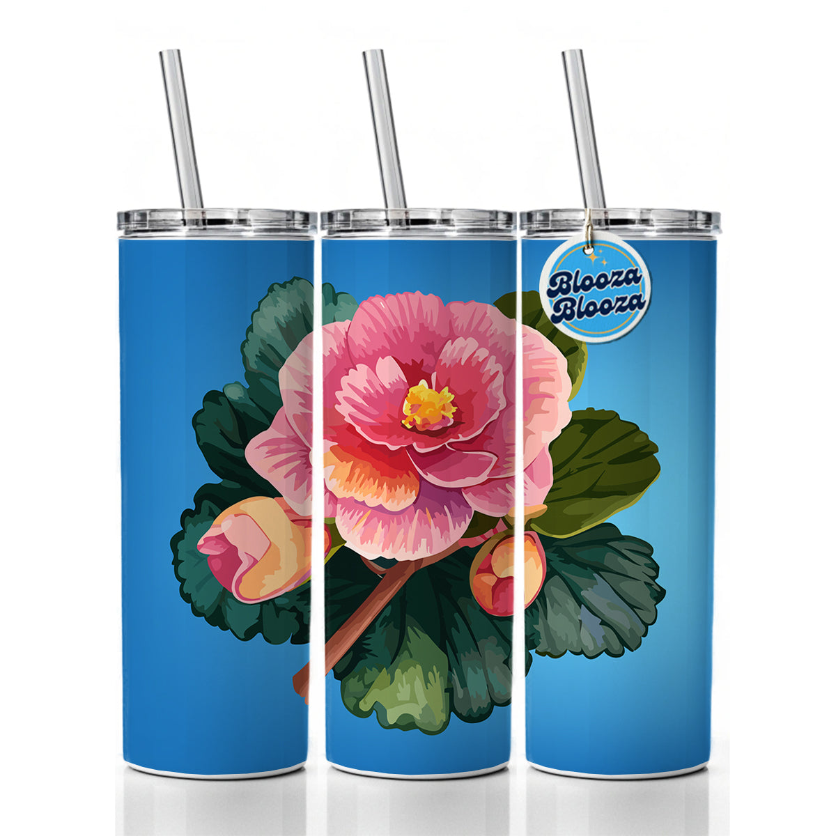 Begonia Flower Watercolor Skinny Tumbler 20oz with Straw Insulated Water Bottle Gift