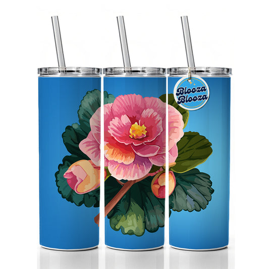 Begonia Flower Watercolor Skinny Tumbler 20oz with Straw Insulated Water Bottle Gift