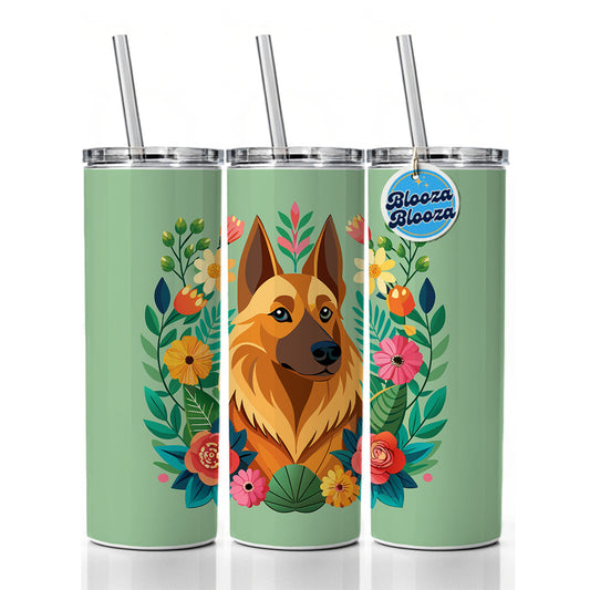 Belgian Shepherd Dog Floral Flowers Skinny Tumbler 20oz with Straw Insulated Water Bottle Gift