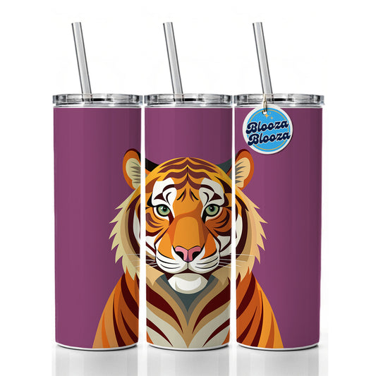 Bengal Tiger Skinny Tumbler 20oz with Straw Insulated Water Bottle Gift