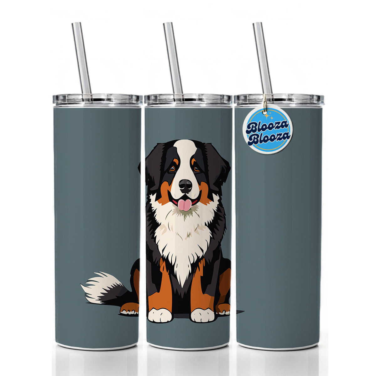 Bernese Mountain Dog Sitting Skinny Tumbler 20oz with Straw Insulated Water Bottle Gift